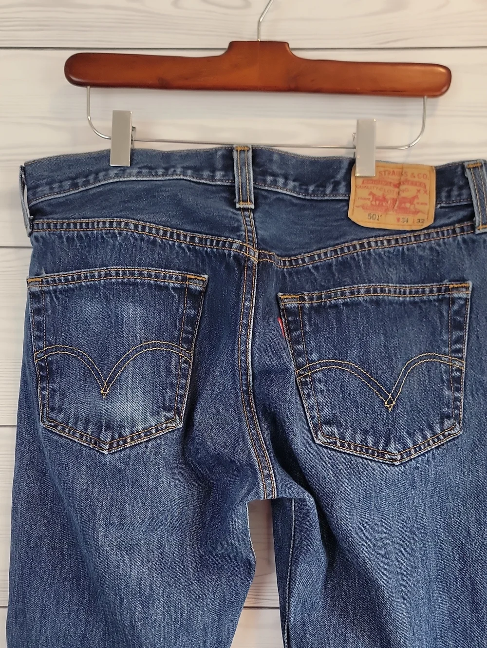 Levi's 501 Button Fly Straight-Leg Blue Denim Jeans Mens Size 34